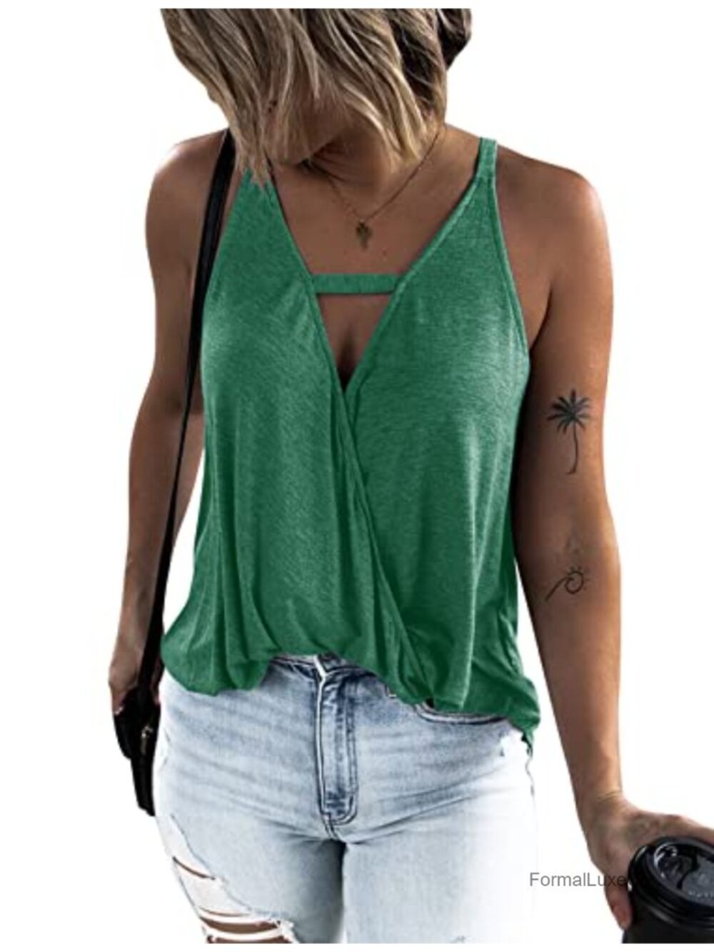 Women's V-Neck Wrap Tank Top Sleeveless Pull On Casual Basic Top